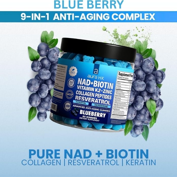 NAD + Biotin, Resveratrol, Berberine & Anti-Aging Gummies – Blueberry Flavor - Image 4