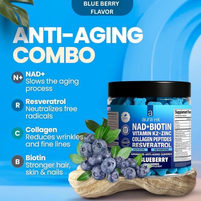 NAD + Biotin, Resveratrol, Berberine & Anti-Aging Gummies – Blueberry Flavor - Image 5