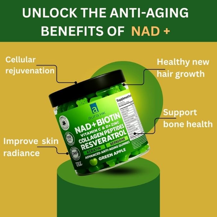 NAD+ Biotin, Resveratrol, Berberine & Anti-Aging Gummies – Green Apple Flavor - Image 4