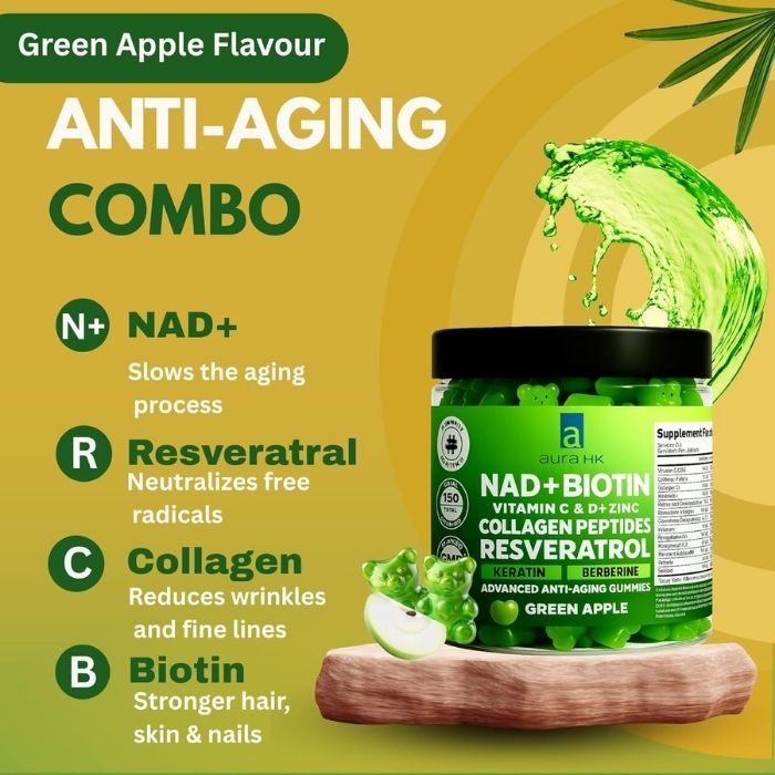 NAD+ Biotin, Resveratrol, Berberine & Anti-Aging Gummies – Green Apple Flavor - Image 6