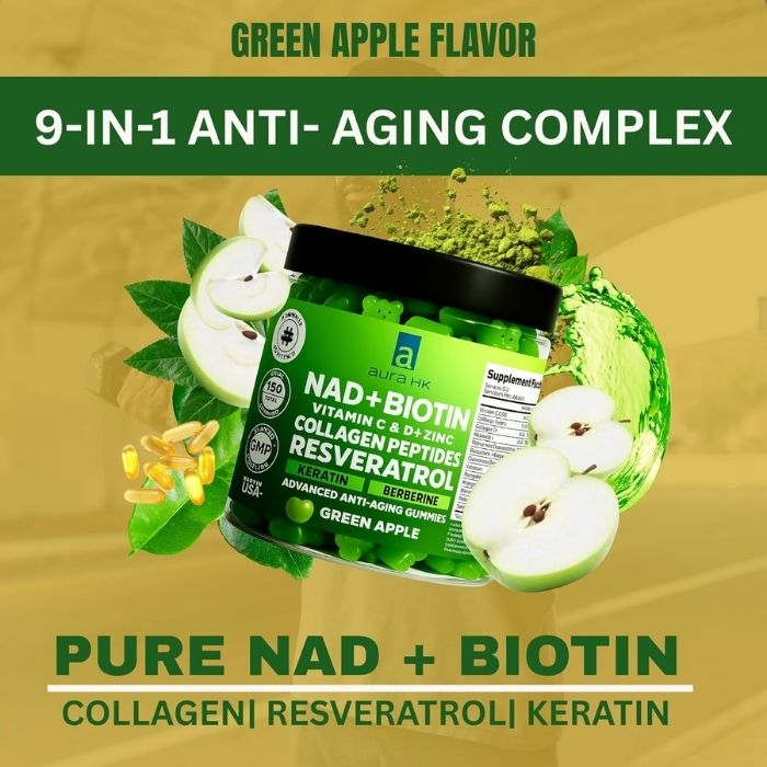 NAD+ Biotin, Resveratrol, Berberine & Anti-Aging Gummies – Green Apple Flavor - Image 8