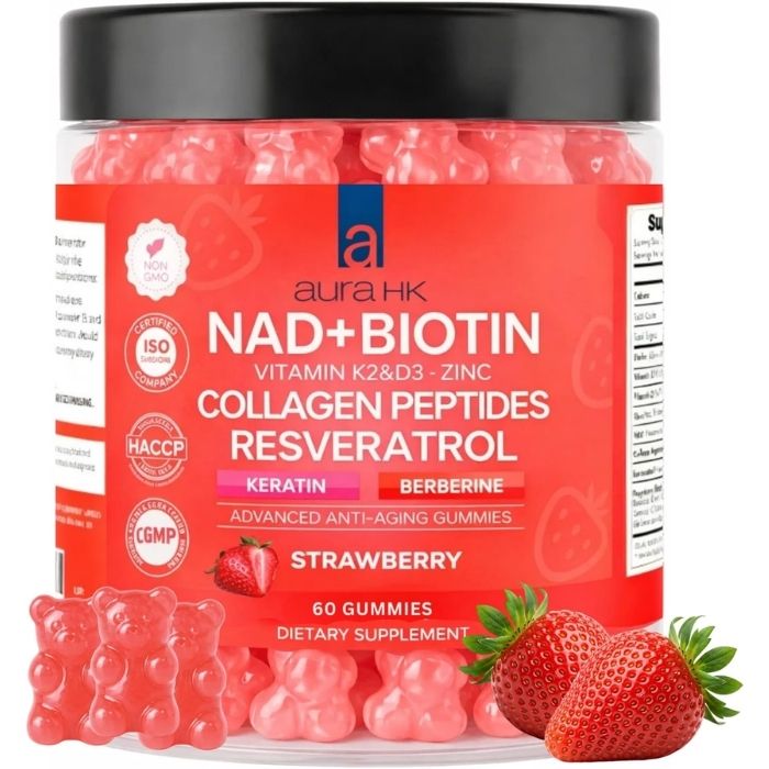 NAD+ Biotin, Resveratrol, Berberine & Anti-Aging Gummies – Strawberry Flavor