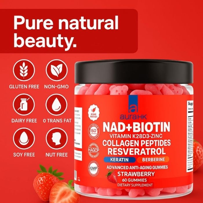 NAD+ Biotin, Resveratrol, Berberine & Anti-Aging Gummies – Strawberry Flavor - Image 4