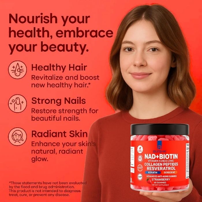 NAD+ Biotin, Resveratrol, Berberine & Anti-Aging Gummies – Strawberry Flavor - Image 5