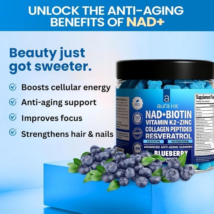 NAD + Biotin, Resveratrol, Berberine & Anti-Aging Gummies - Blueberry Flavor - Image 3