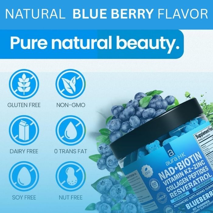 NAD + Biotin, Resveratrol, Berberine & Anti-Aging Gummies - Blueberry Flavor - Image 7